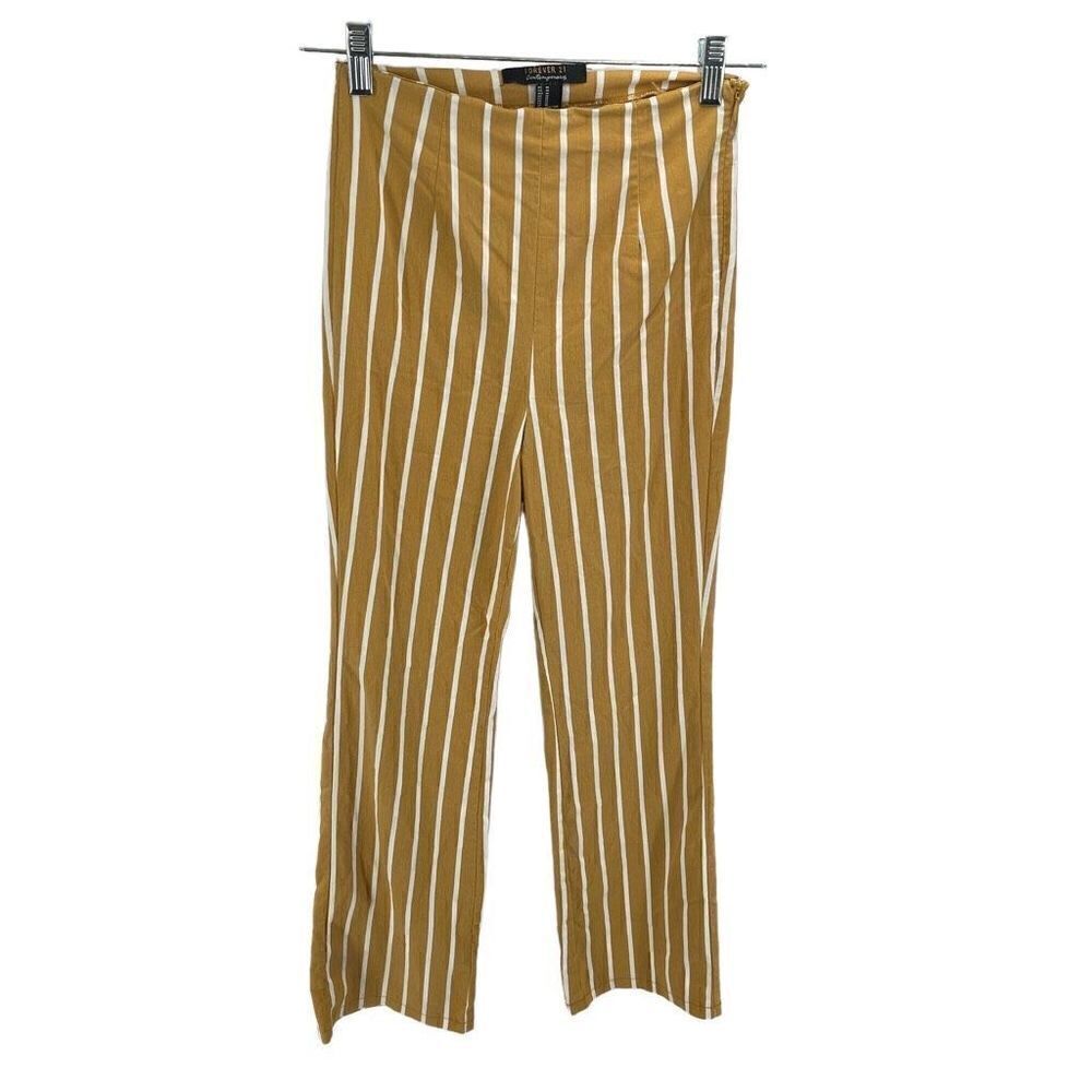 Forever 21 Womens Contemporary Cropped Straight Pants Striped Yellow Size Medium